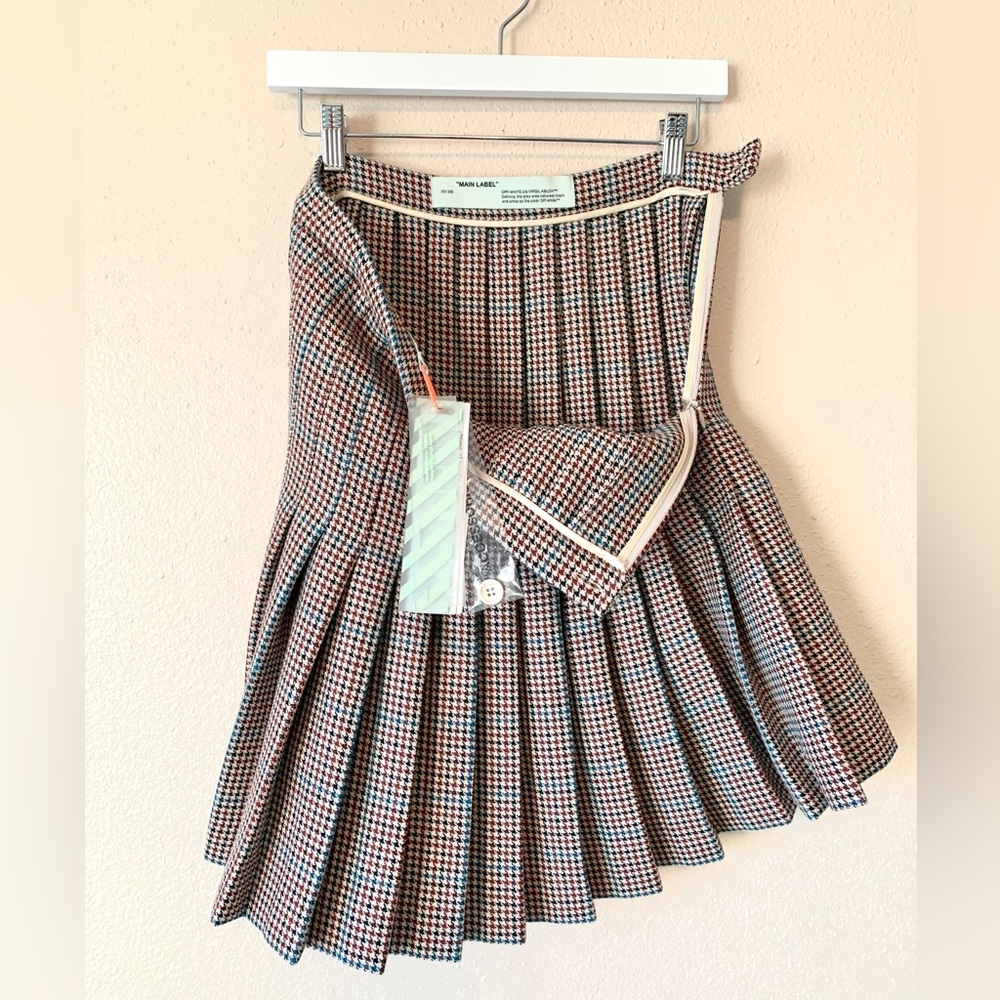 BNWT OFF-WHITE Pleated Wool Skirt Beige 6